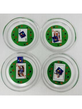 VTG Luminarc Card Party Coasters MCM Glass Retro Poker Barware A K Q Joker NEW